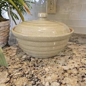 Vintage 1950's Monmouth Pottery Stoneware Covered Casserole Sage Green 8.5x6.5"